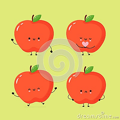 Cute smiling funny apple collection Vector Illustration